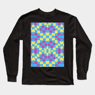 Retro Distorted Checkered Repeated Pattern Long Sleeve T-Shirt